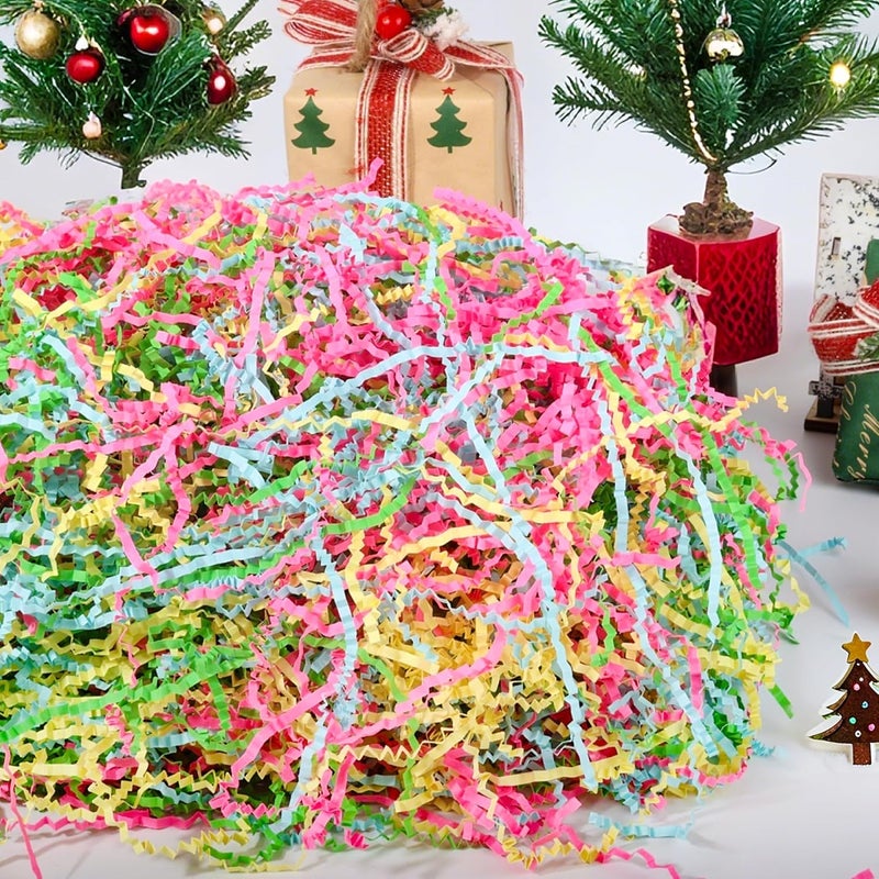 QOIUSO 8oz Easter Crinkle Paper Filler— 1/2LB Red, Green, Blue & Yellow Shredded Raffia/Crinkle Cut Paper for Gift Baskets, Boxes, Bags & Party Packaging — Fluffable Easter Basket Filler, Reusable - Image 4